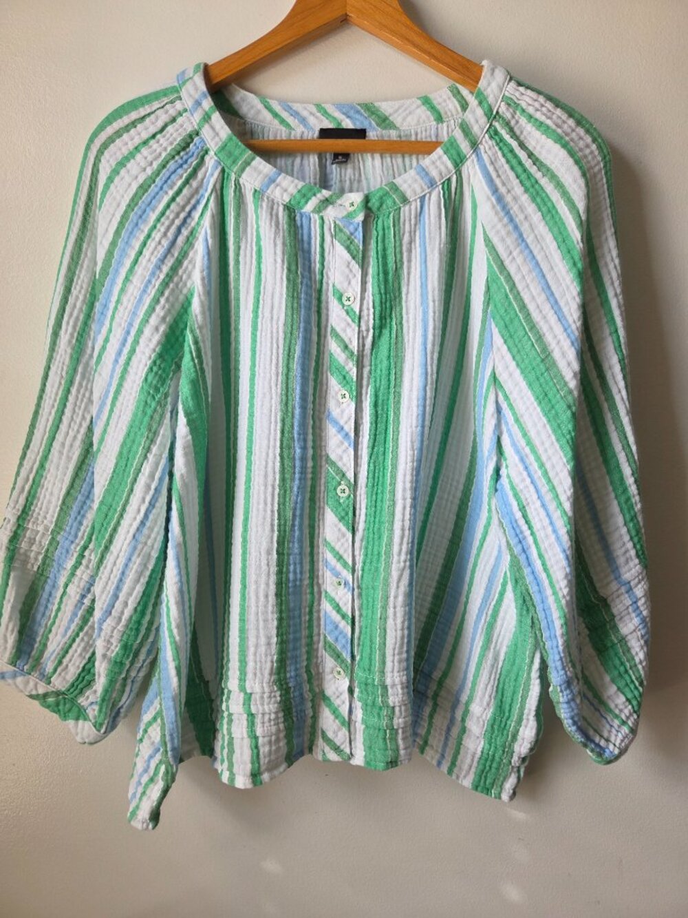 TALBOTS STRIPED COTTON BUTTONED LONGSLEEVES TOP SIZE XL